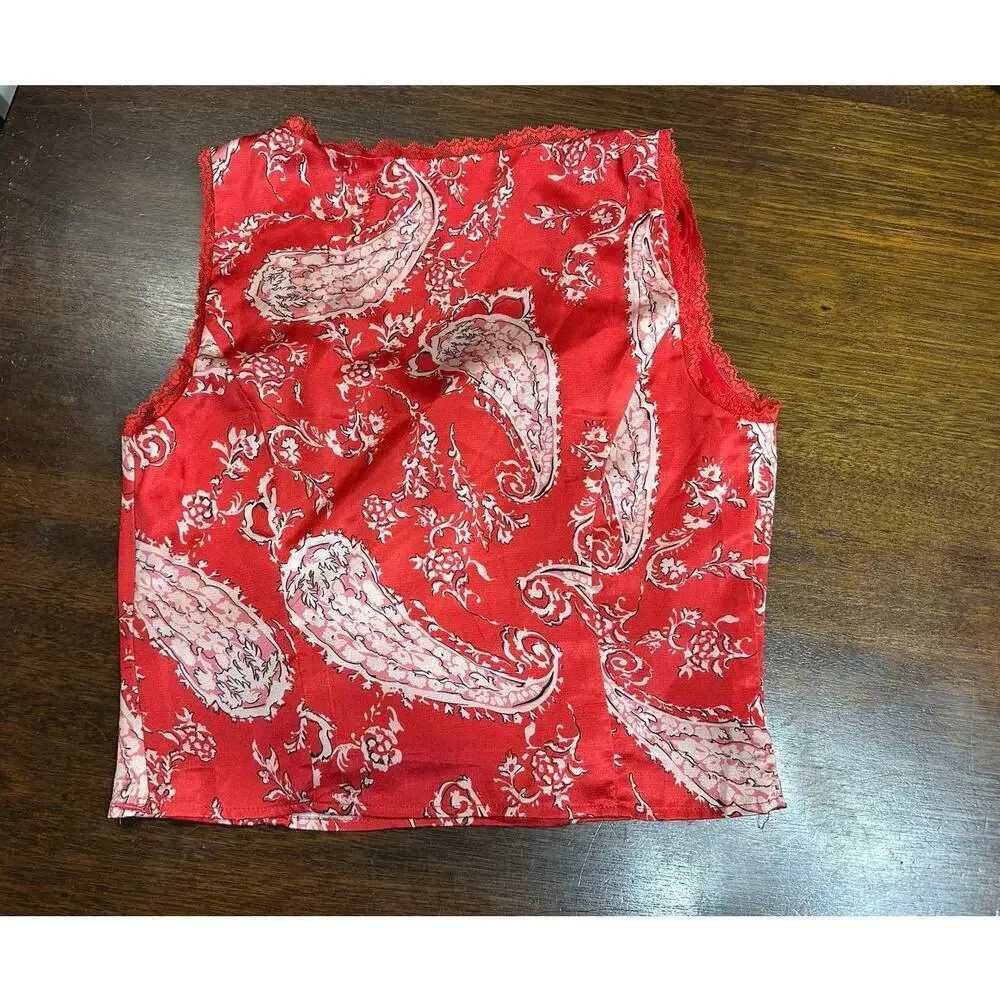 Western Y2K Coquette Babydoll Top Skirt Set Women Small Lace Paisley Boho Silky - Picture 13 of 16